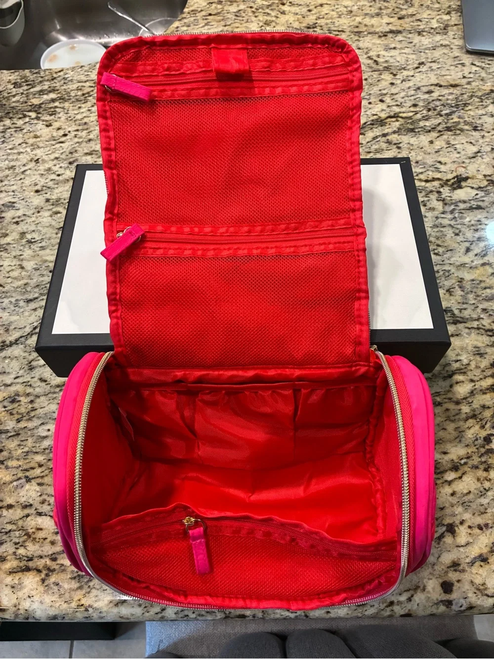 Vibrant Pink Travel Cosmetic Case with Top Handle